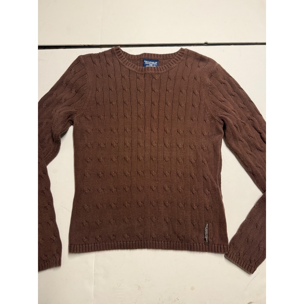 Polo Jeans Co Ralph Lauren Brown Cable Knit Sweater Women Medium Cotton Blend